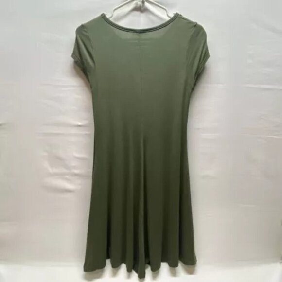 Express Dress Ladies XS Olive Green Lace Front Short Sleeve Knit Pullover EUC - Picture 8 of 12